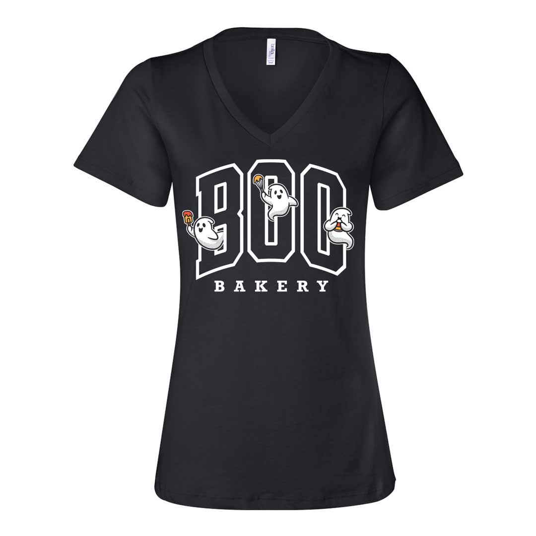 Boo Bakery Ghosts Ladies V-Neck T-Shirt