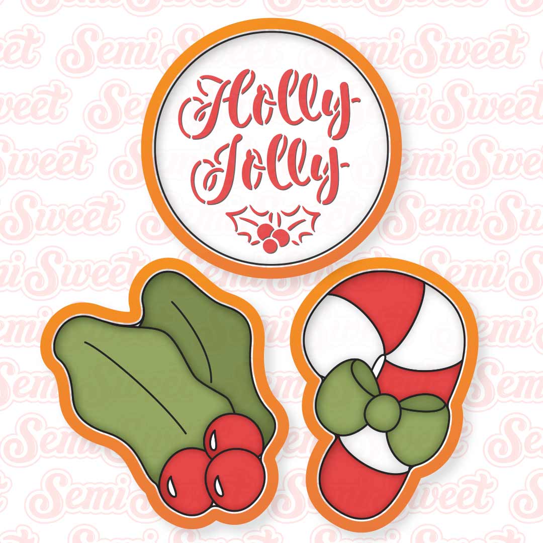 Candy Cane & Holly Cookie Platter Set