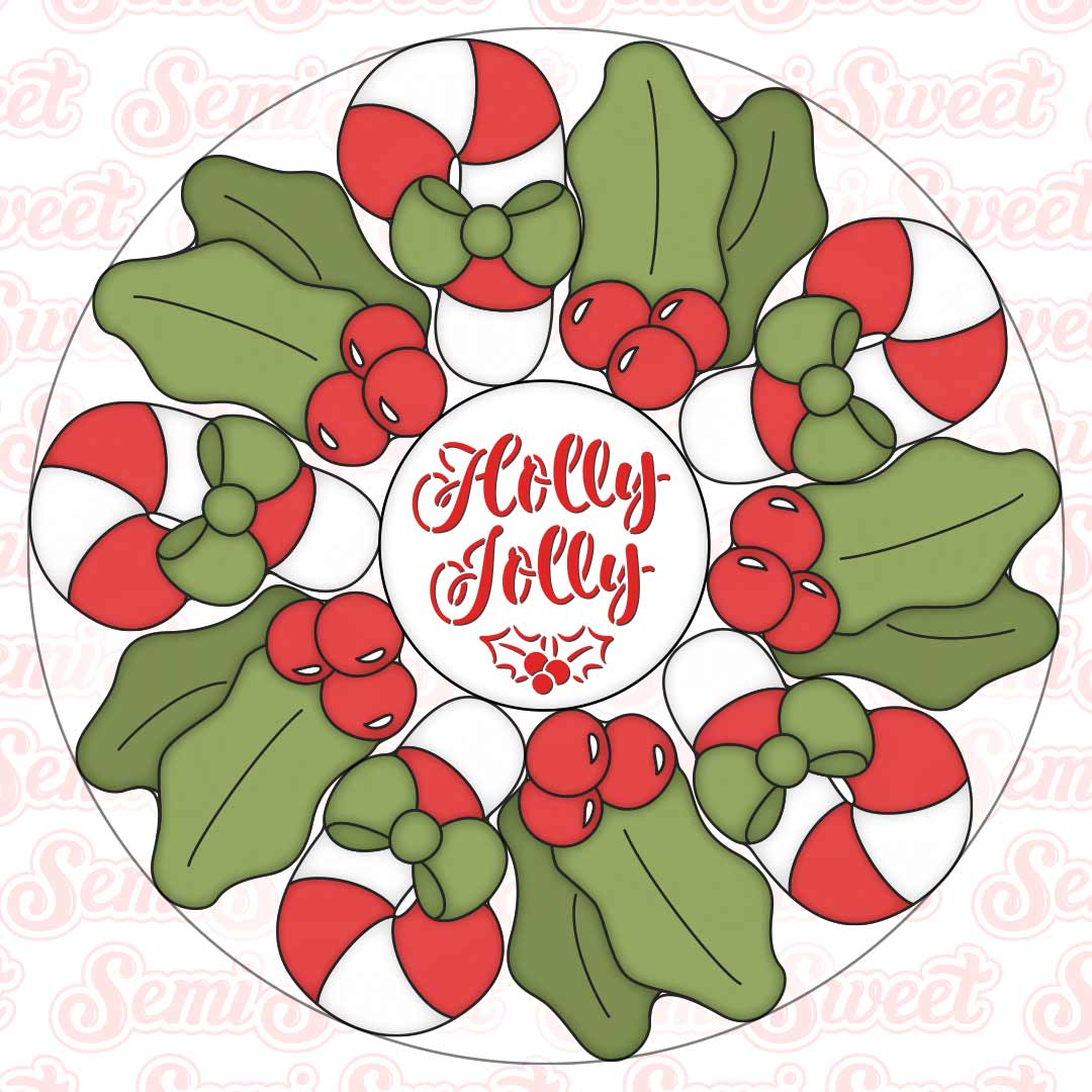 Candy Cane & Holly Cookie Platter Set