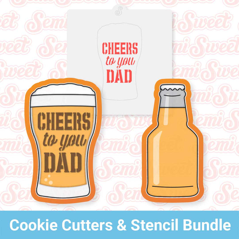 Beer Bottle & Glass Cookie Cutters & Stencil Bundle