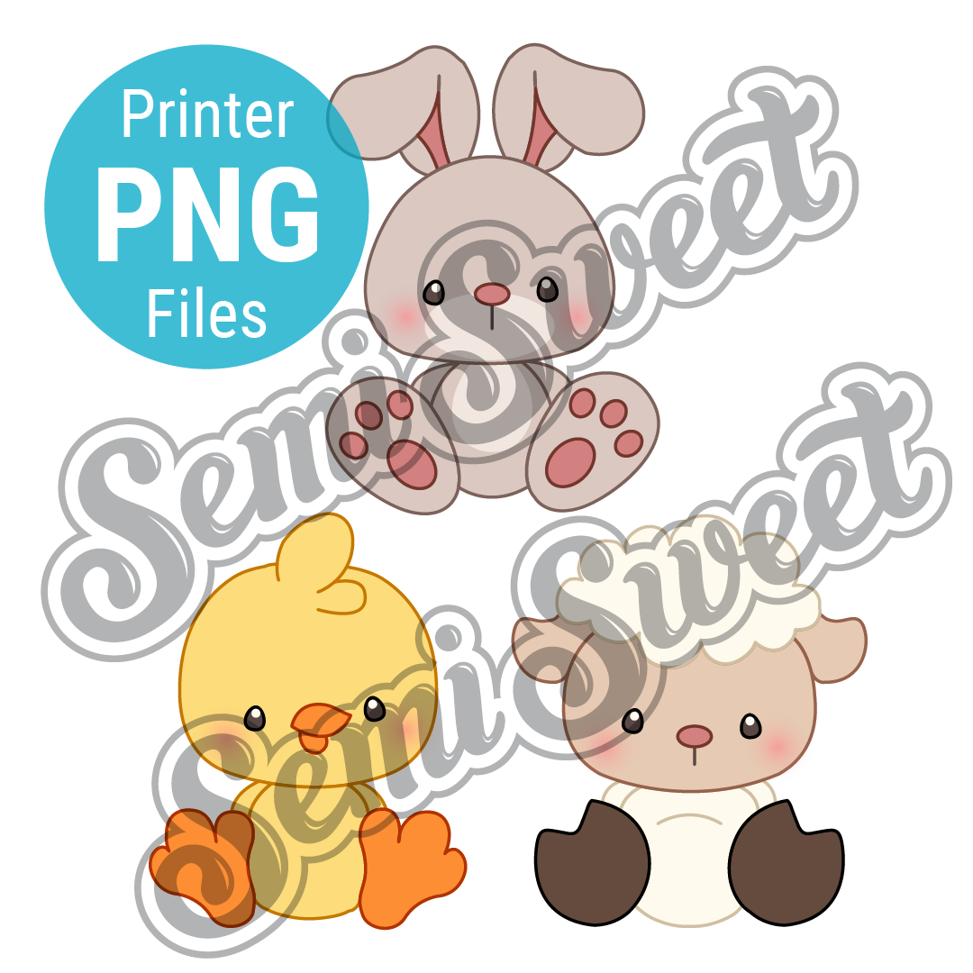 3-Piece Chubby Easter Animals Set - PNG Images | Semi Sweet Designs