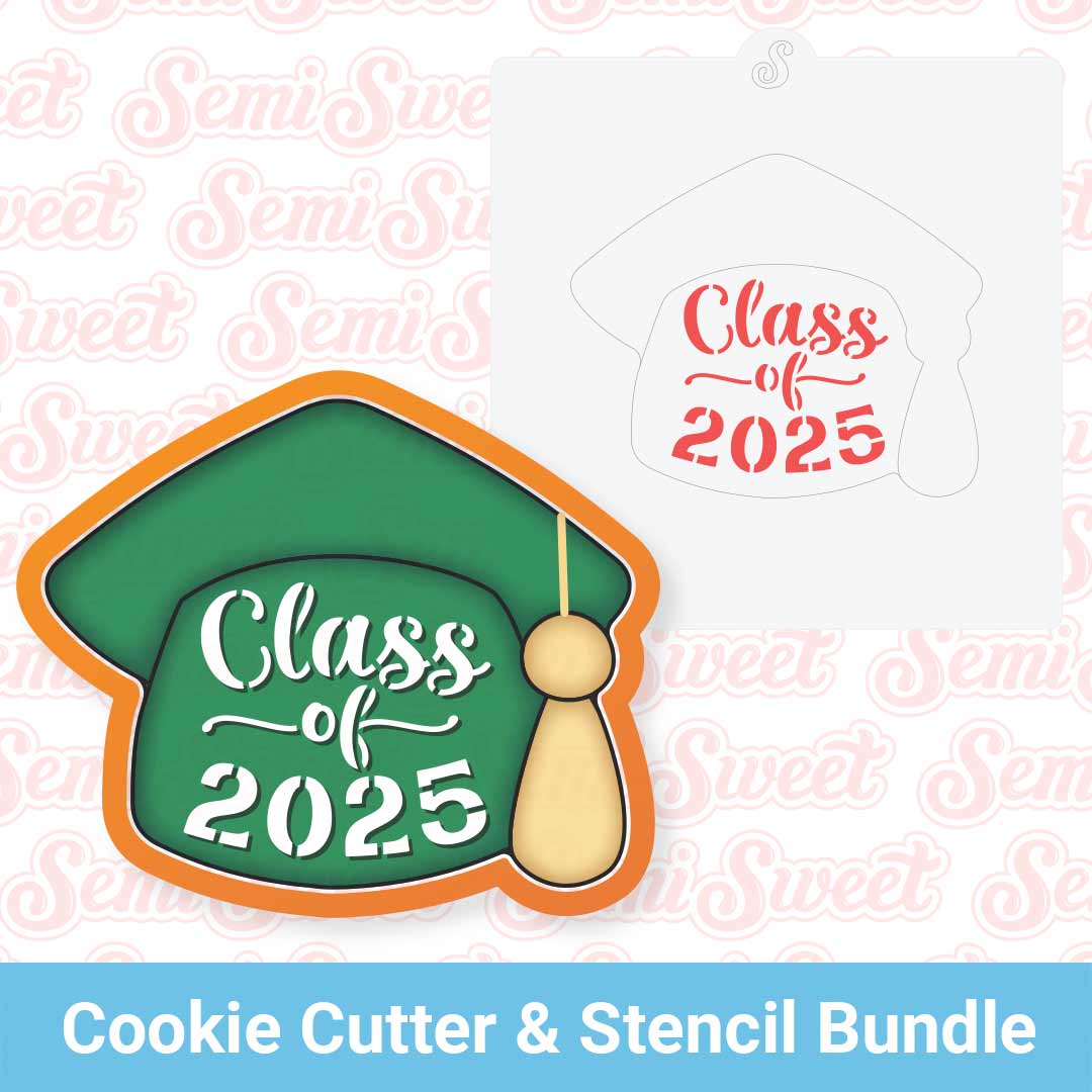 2025 Graduation Cap Plaque Cookie Cutter & Stencil Bundle | Semi Sweet Designs