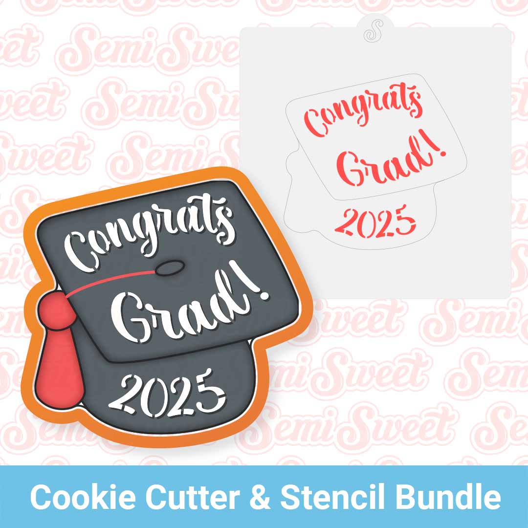 2025 Top-View Graduation Cap Cookie Cutter & Stencil Bundle | Semi Sweet Designs