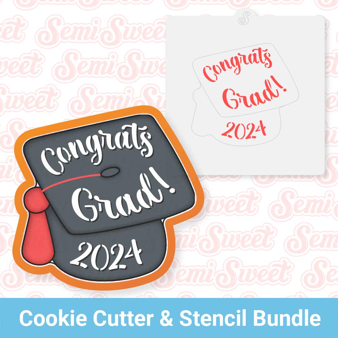 Top-View Graduation Cap Cookie Cutter & Stencil Bundle