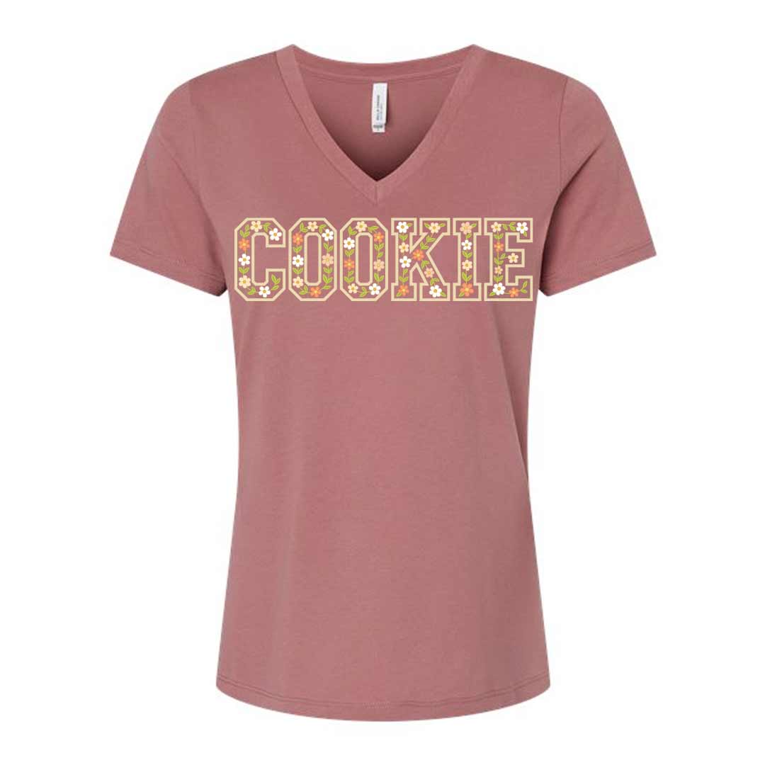 Floral Cookie Ladies V-Neck T-Shirt