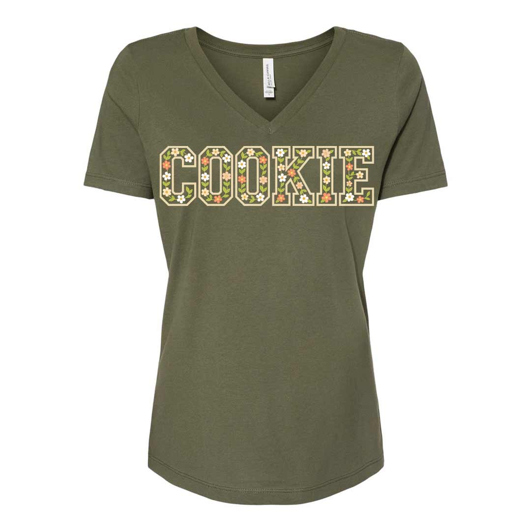 Floral Cookie Ladies V-Neck T-Shirt