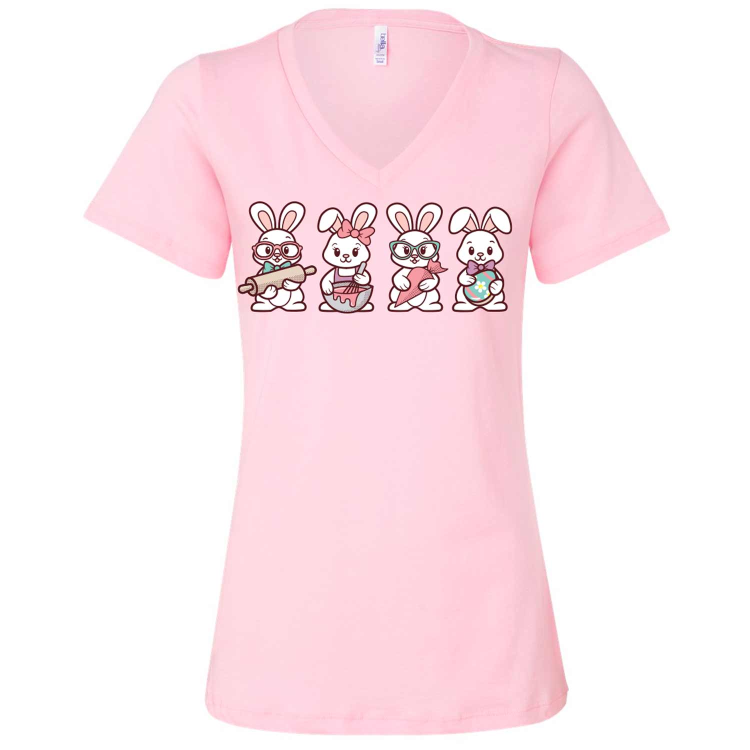 Cookie Decorating Easter Bunnies Ladies V-Neck T-Shirt