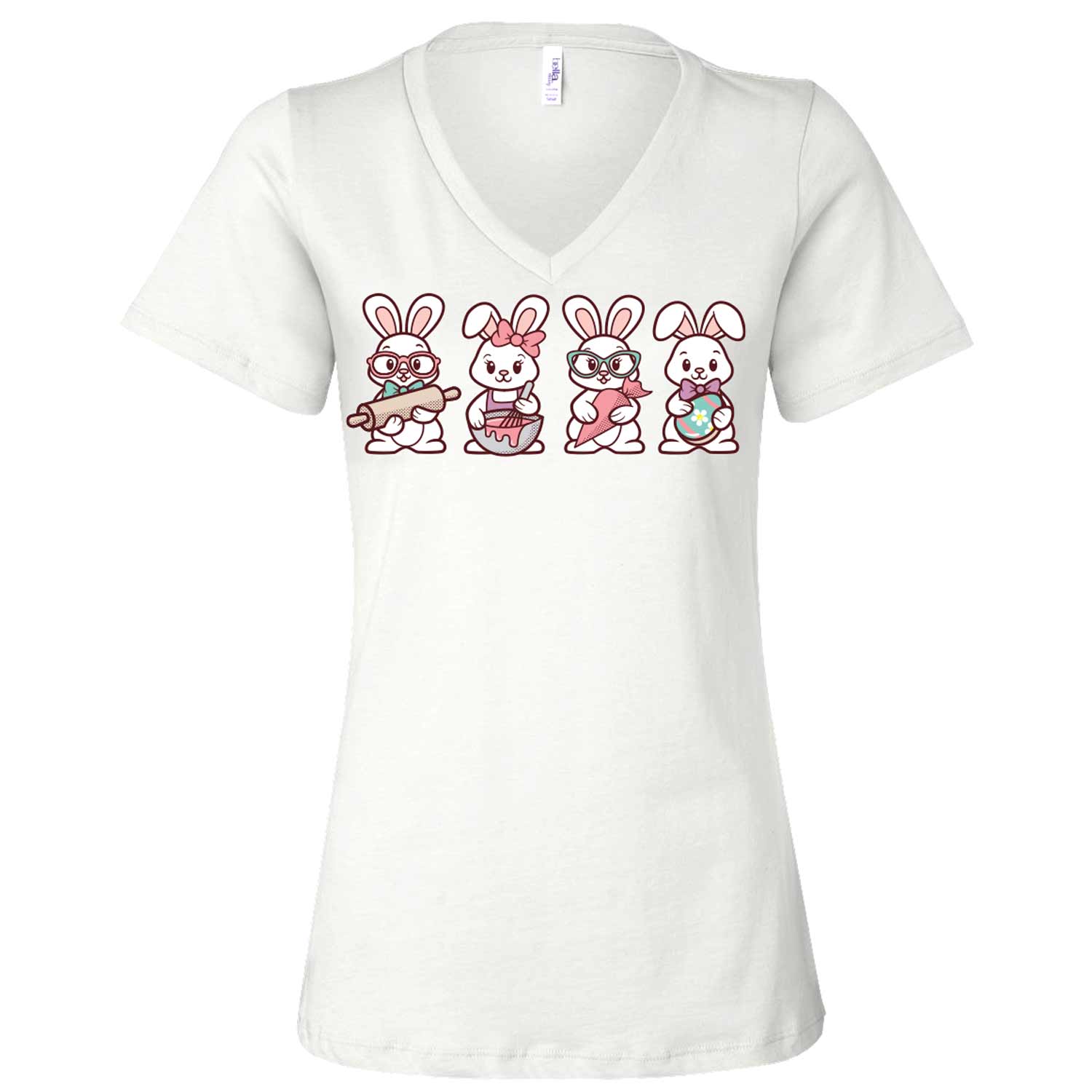 Cookie Decorating Easter Bunnies Ladies V-Neck T-Shirt