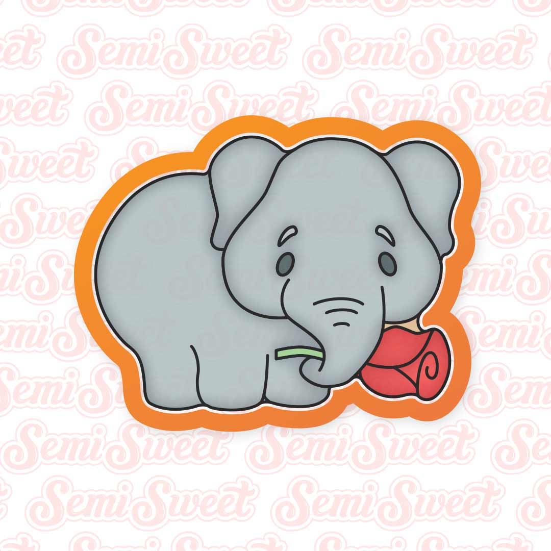 Valentine Rose Elephant Cookie Cutter | Semi Sweet Designs