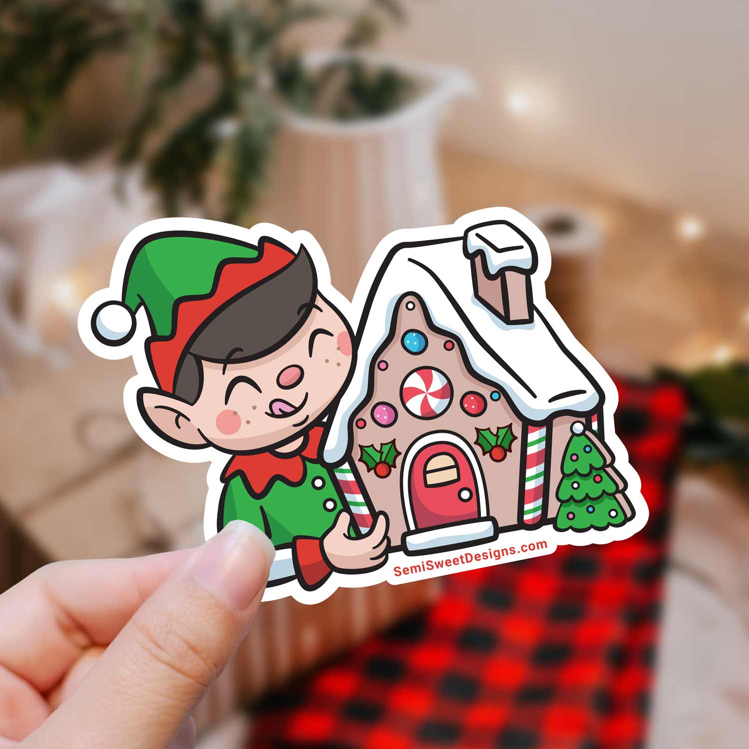 Elf Gingerbread House Sticker