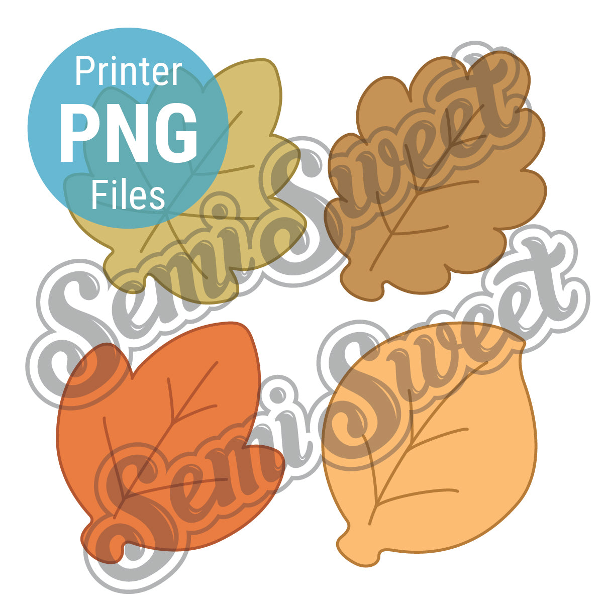 4 fall leaf pngs made by semi sweet designs