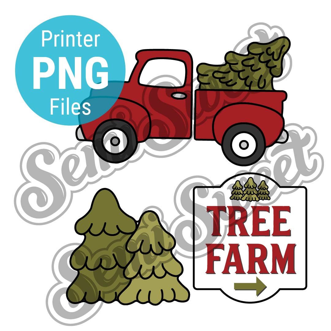 Christmas Farm Truck 4pc Set - PNG Images | Semi Sweet Designs