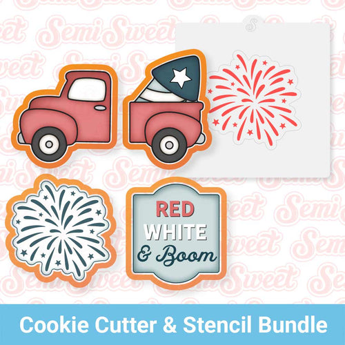 4th of July Firework Farm Truck Cookie Cutter & Stencil Bundle