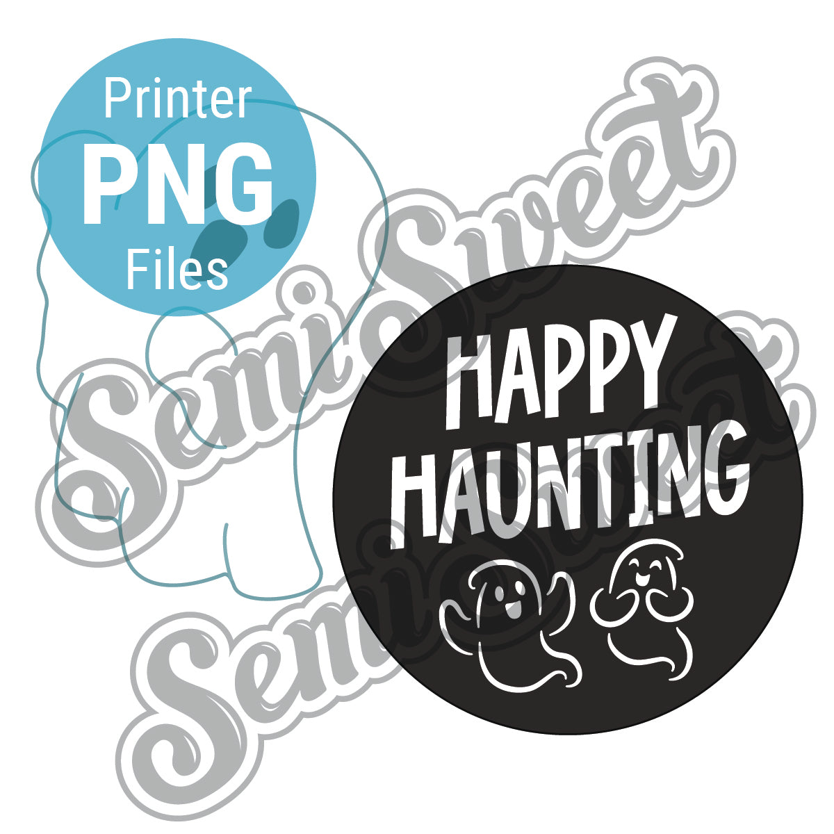 a flying ghost and a center circle design PNG by Semi Sweet Designs