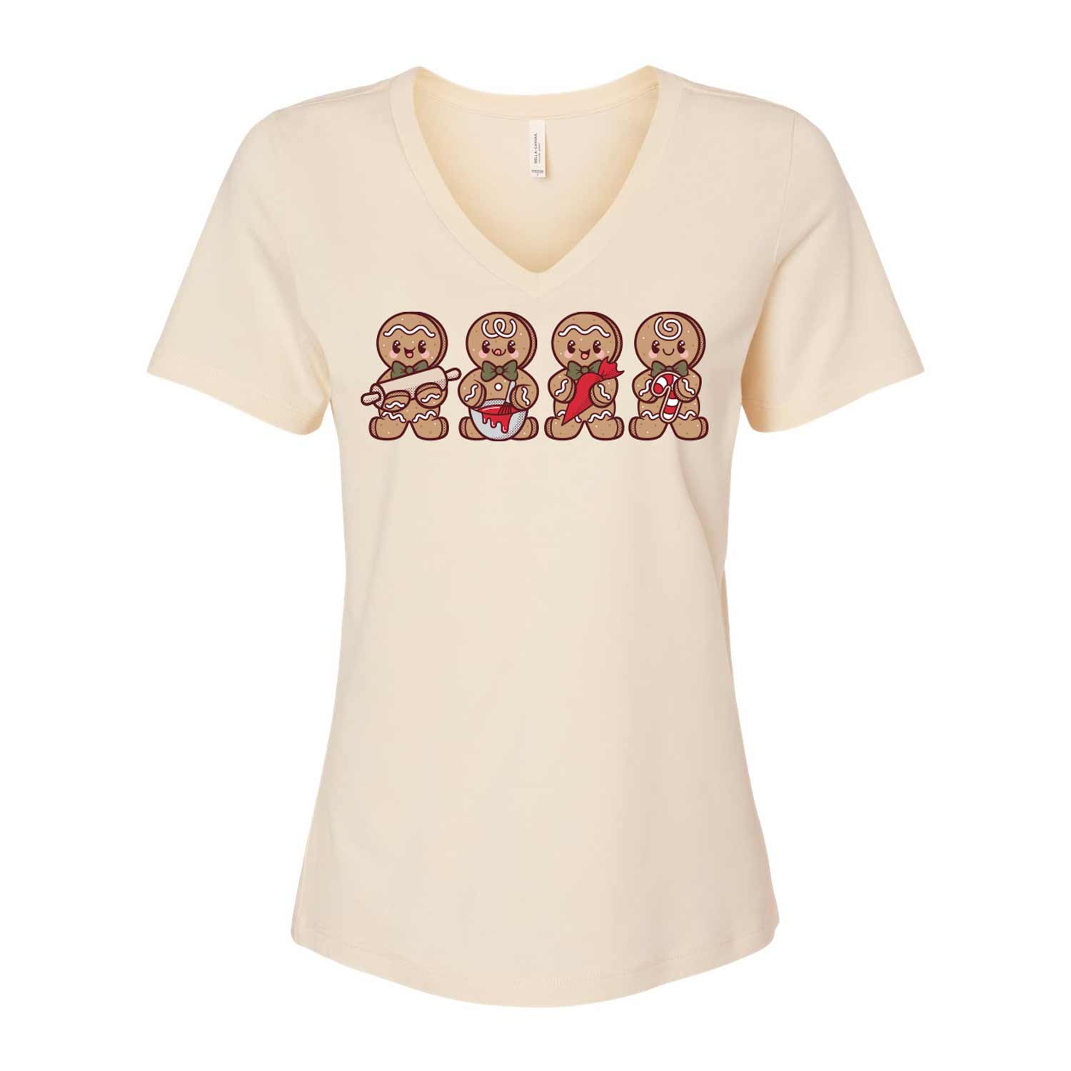 Cookie-Decorating Gingerbread Men Ladies V-Neck T-Shirt