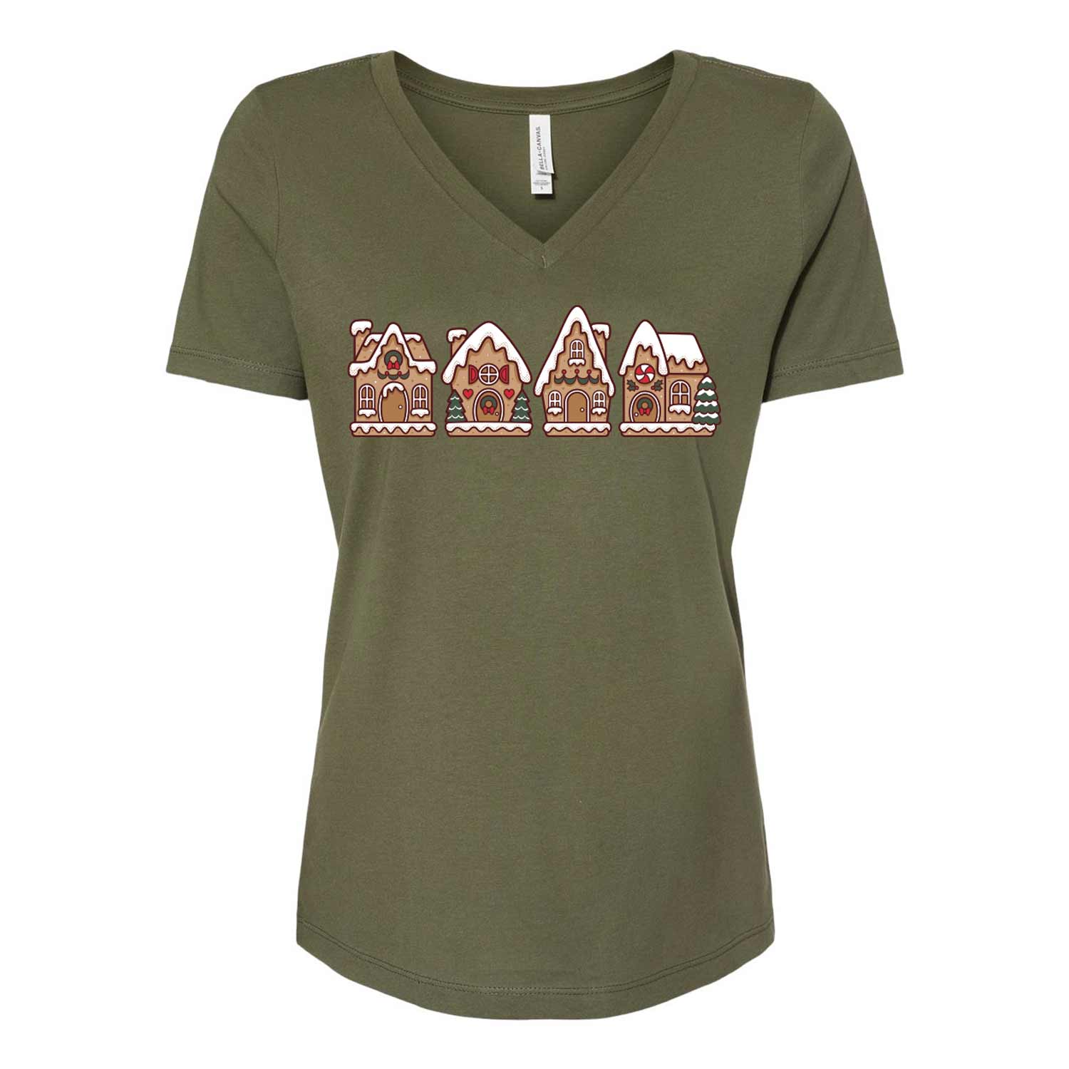 Gingerbread Village Ladies V-Neck T-Shirt