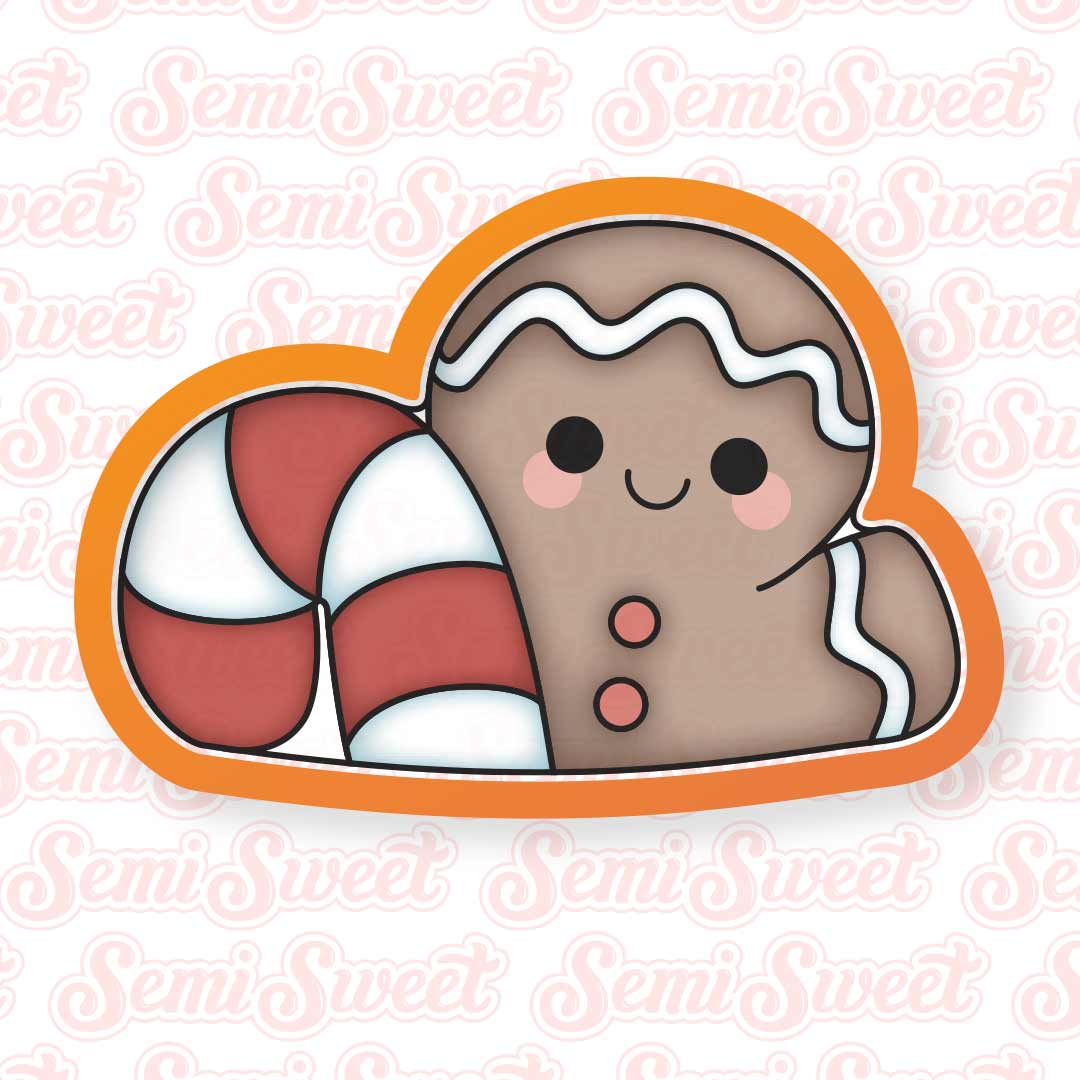 1-Pc Gingerbread Man Candy Cane Top Cookie Cutter
