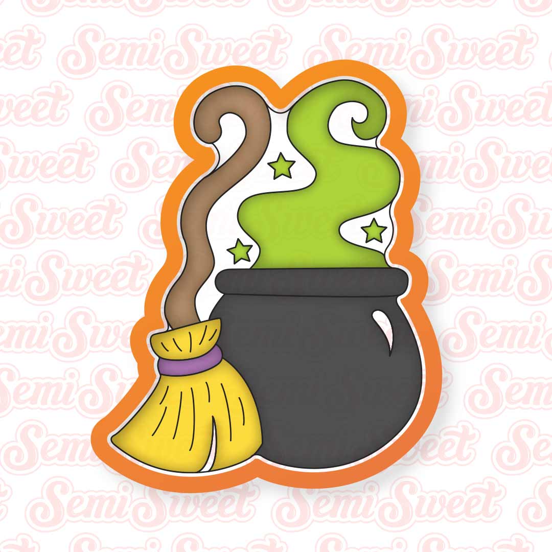 Broomstick with Cauldron Cookie Cutter | Semi Sweet Designs