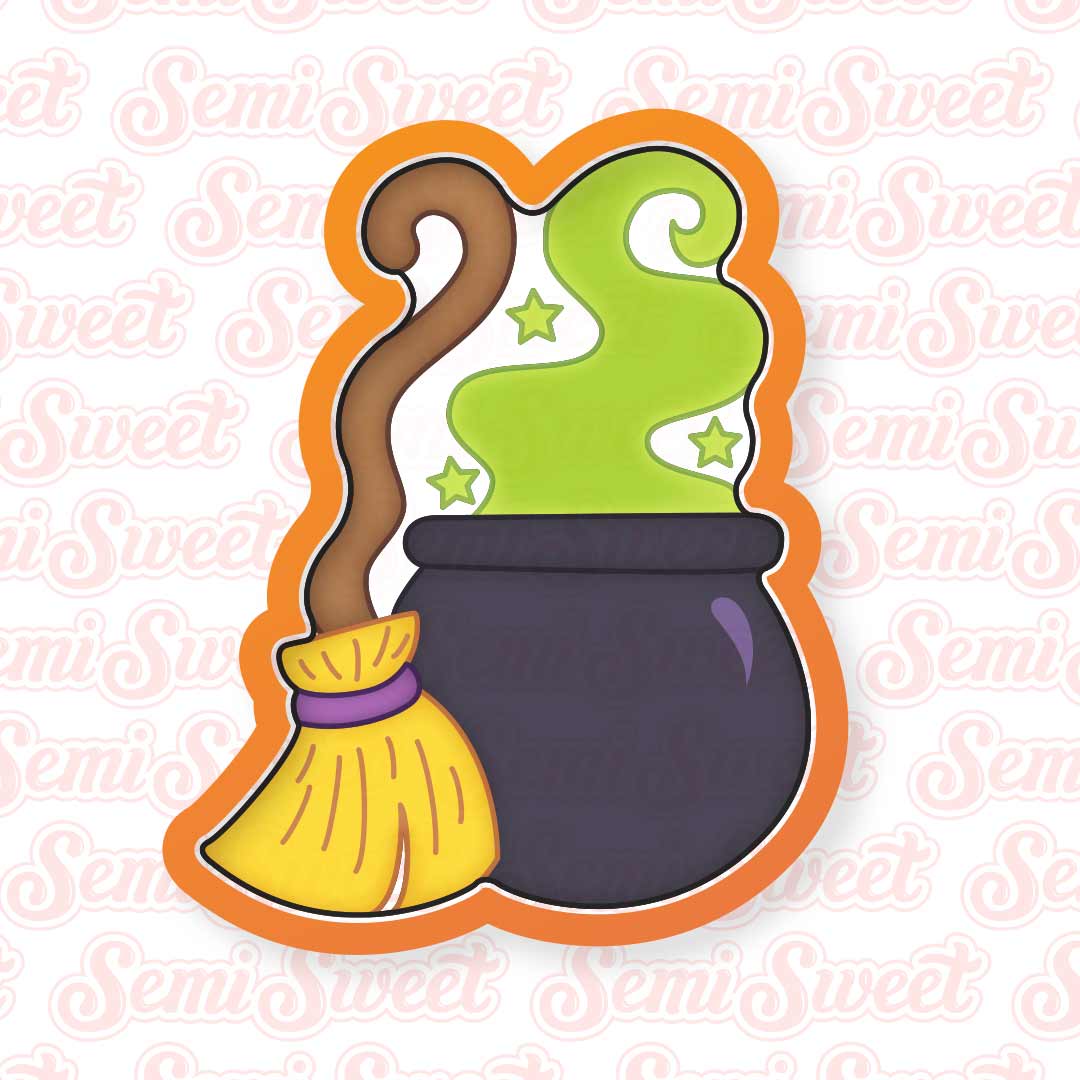 Broomstick with Cauldron Cookie Cutter | Semi Sweet Designs