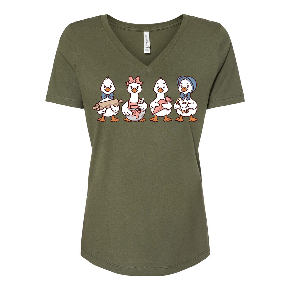 Decorating Geese Ladies V-Neck T-Shirt