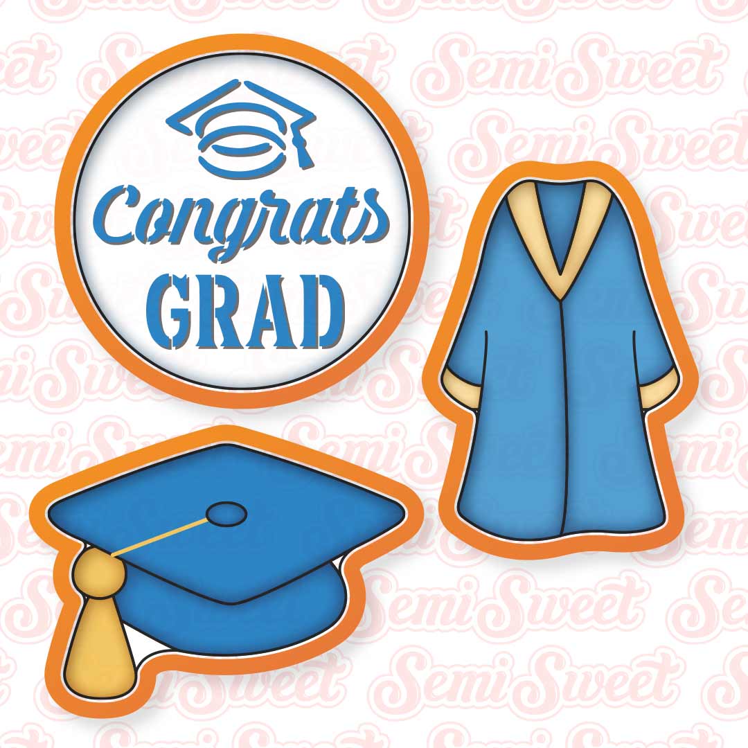 Graduation Cap & Gown Platter Cookie Cutter Set