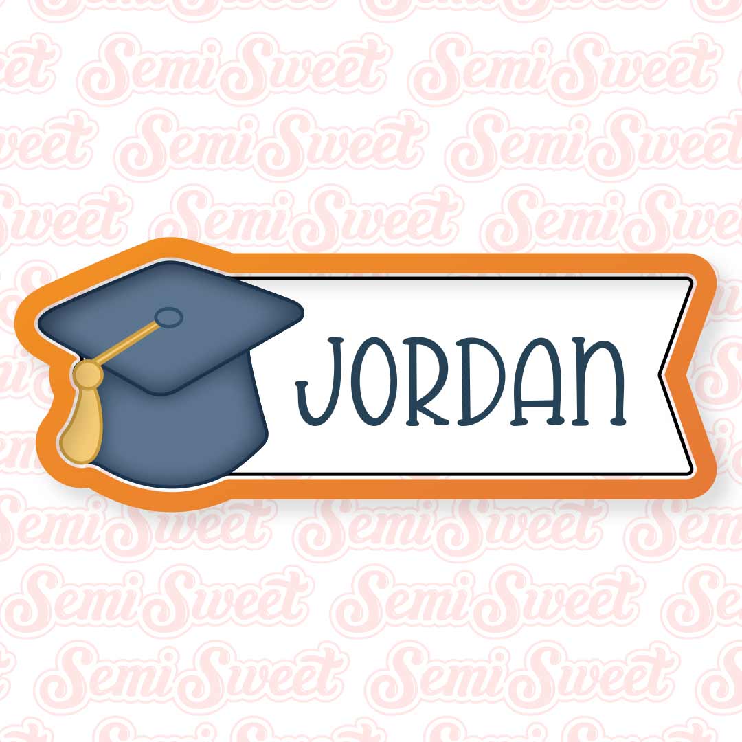 Grad Cap Name Flag Plaque