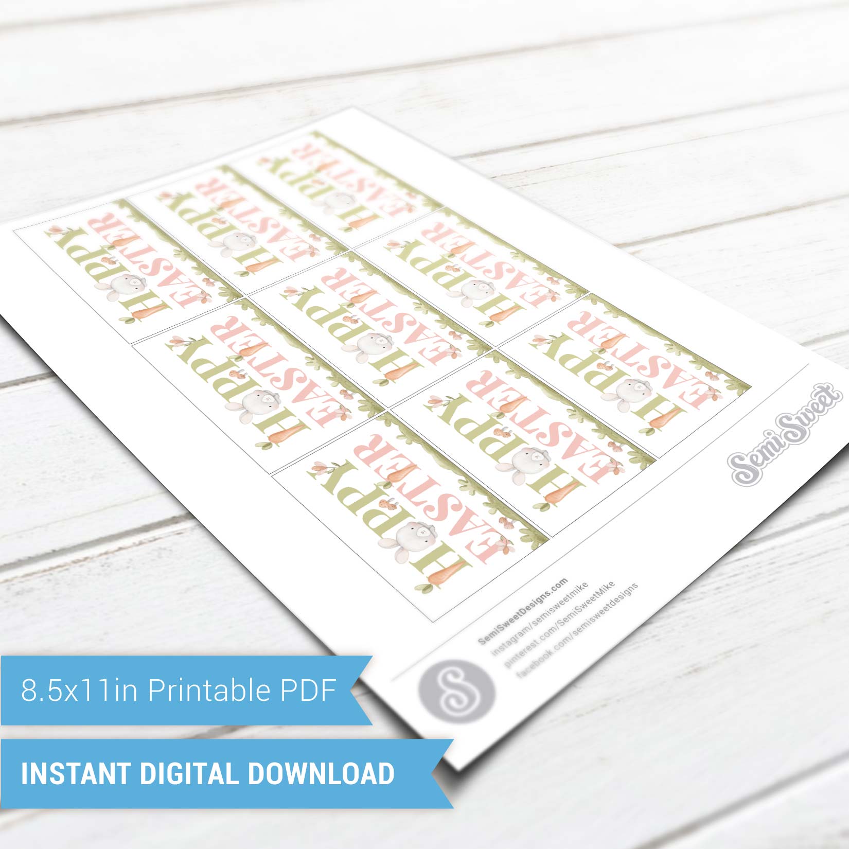 Hoppy Easter - Instant Download Printable E-Tag