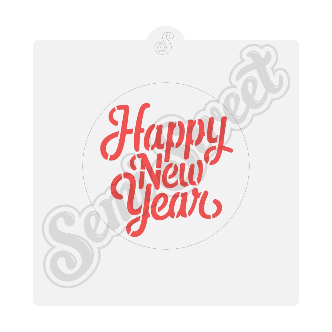 Happy New Year Circle Cookie Stencil made by Semi Sweet Designs