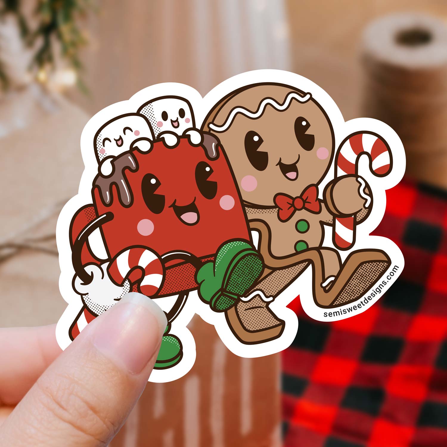 Christmas Sticker Hot Cocoa and Gingerbread Man | Semi Sweet Designs