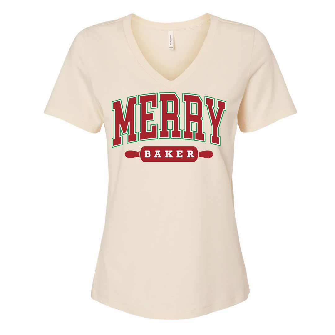 Merry Baker Ladies V-Neck T-Shirt