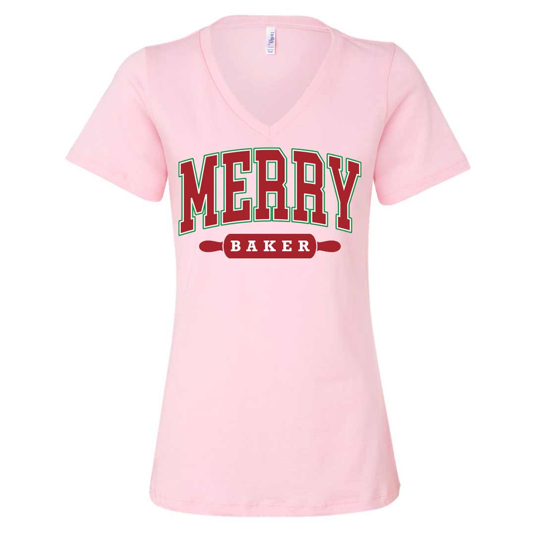 Merry Baker Ladies V-Neck T-Shirt