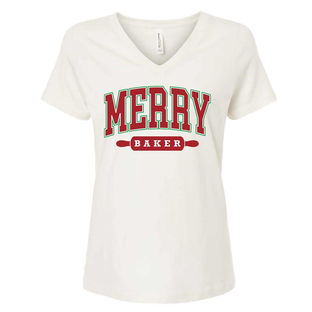 Merry Baker Ladies V-Neck T-Shirt