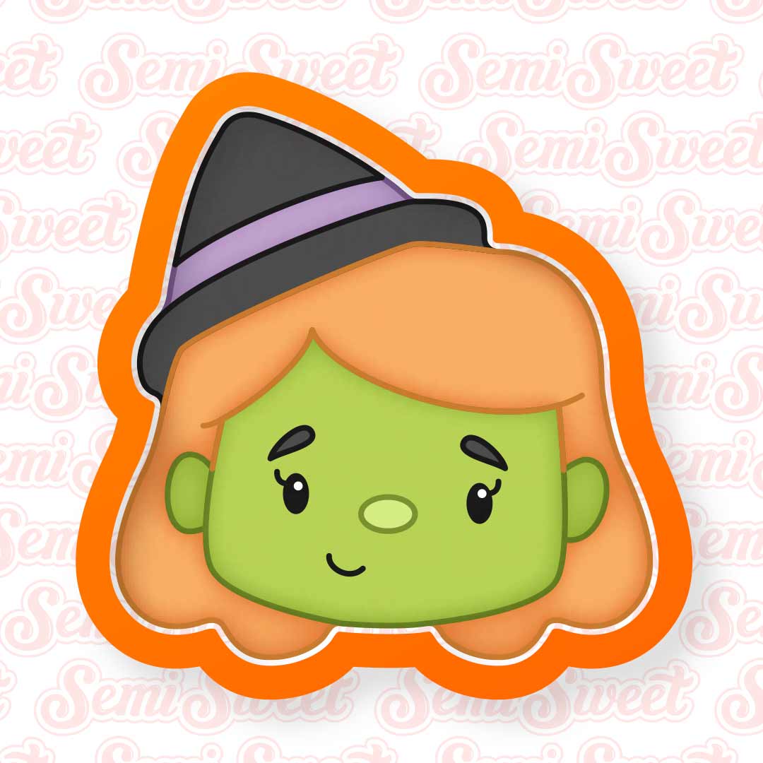 a cookie cutter of a cute witch face.