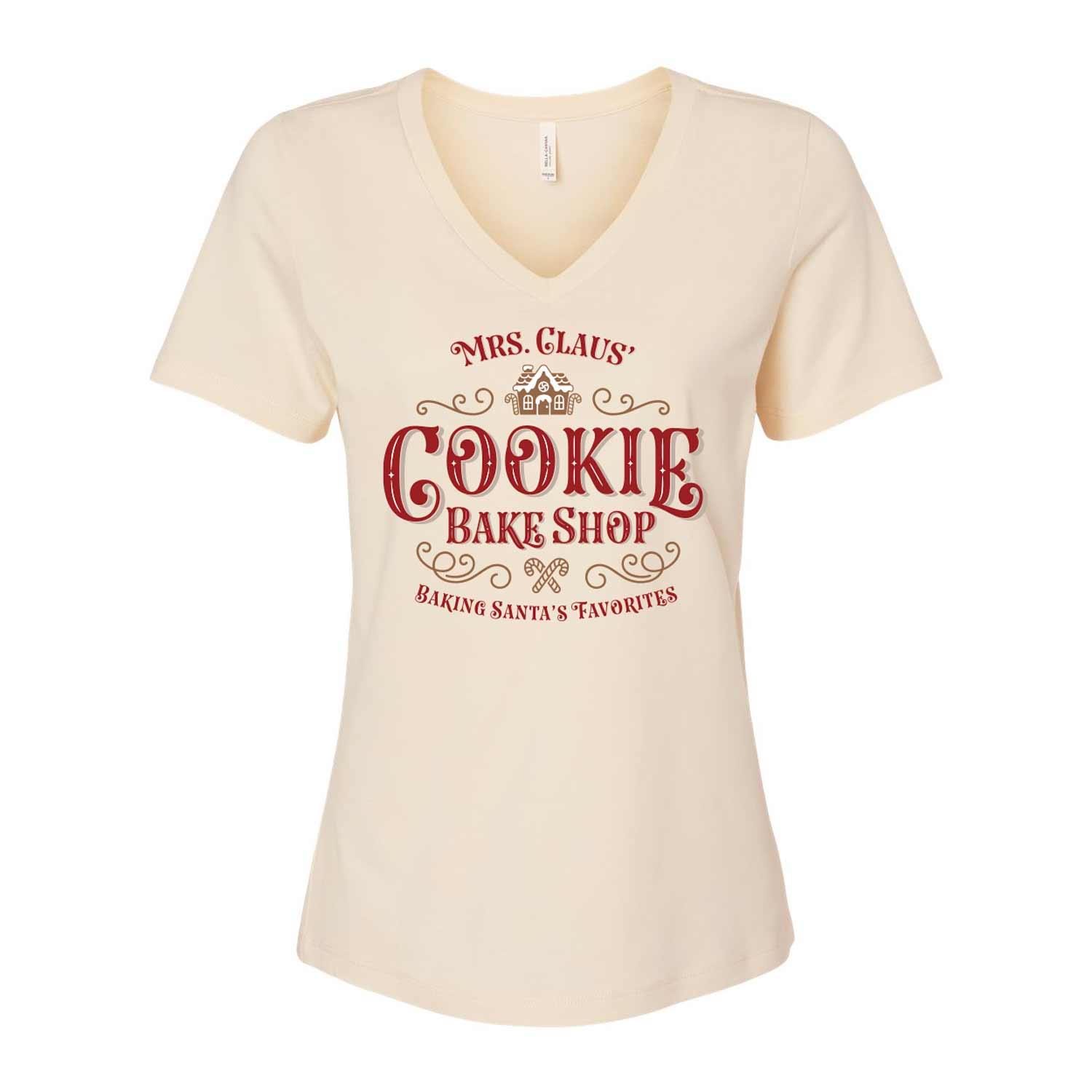 Mrs. Claus' Cookie Bake Shop Ladies V-Neck T-Shirt