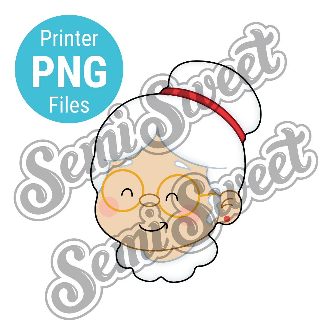 Mrs. Claus and glasses cookie cutter design made by Semi Sweet Designs