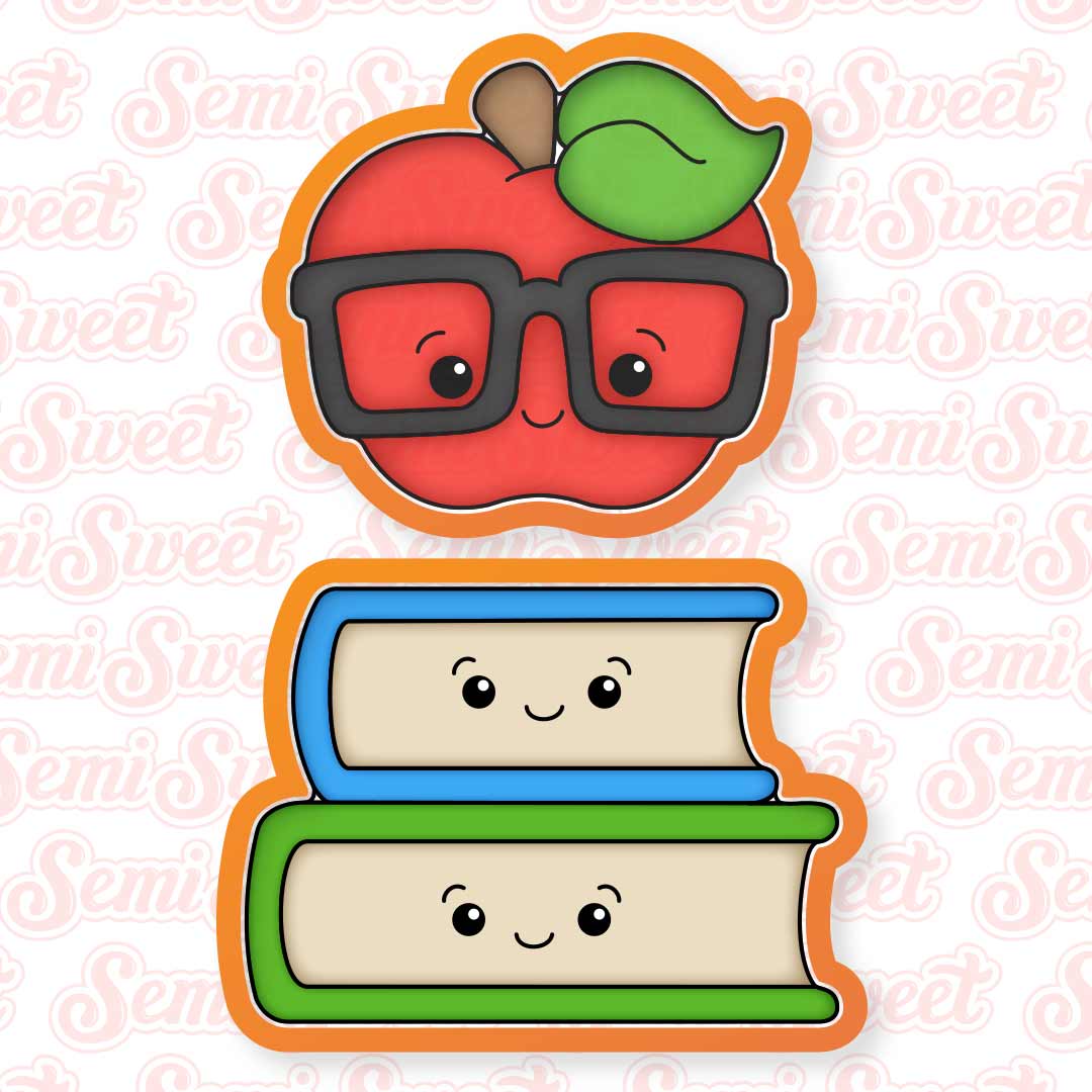 Nerdy Apple on Books Cookie Cutter Set | Semi Sweet Designs