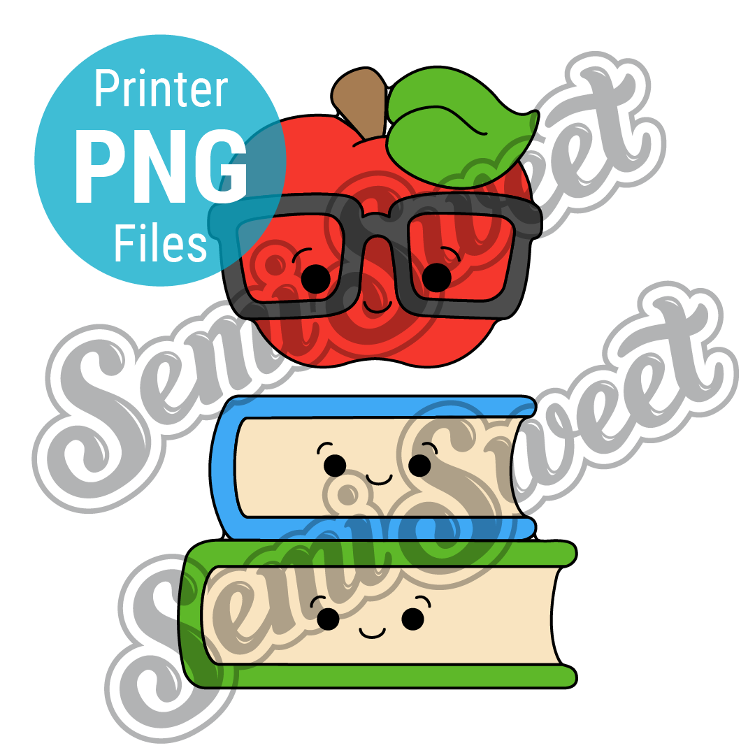 Nerdy Apple on Books Set - PNG Images | Semi Sweet Designs