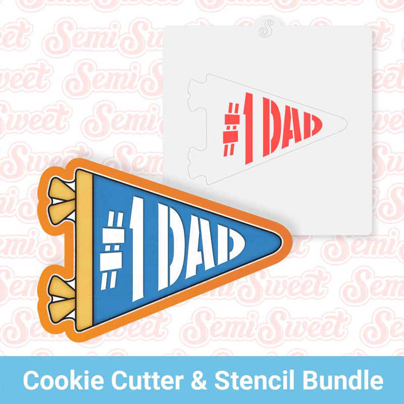 No.1 Dad Pennant Flag Cookie Cutter & Stencil Bundle