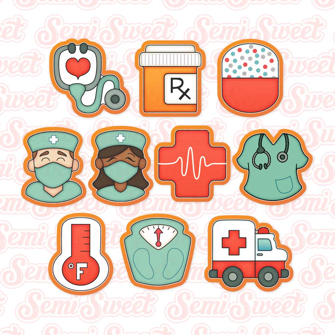 Nurse Medical Mini Cookie Cutter Set | Semi Sweet Designs