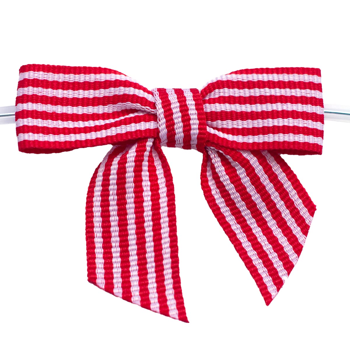 Red & White Striped Pre-Tied Bow with Twist Tie - 25 per Pack