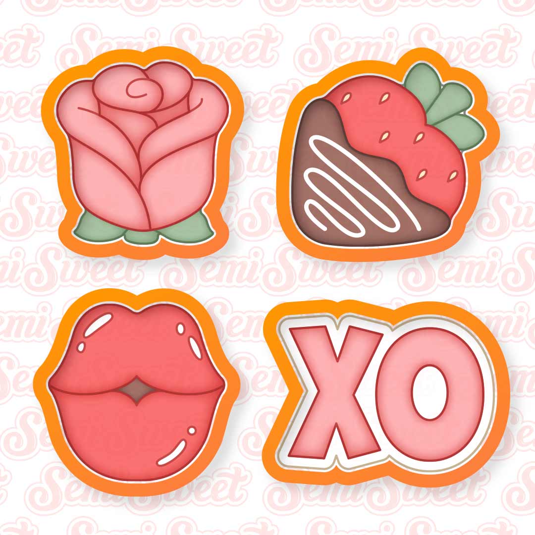 Valentine Rose Kiss Cookie Cutter Set