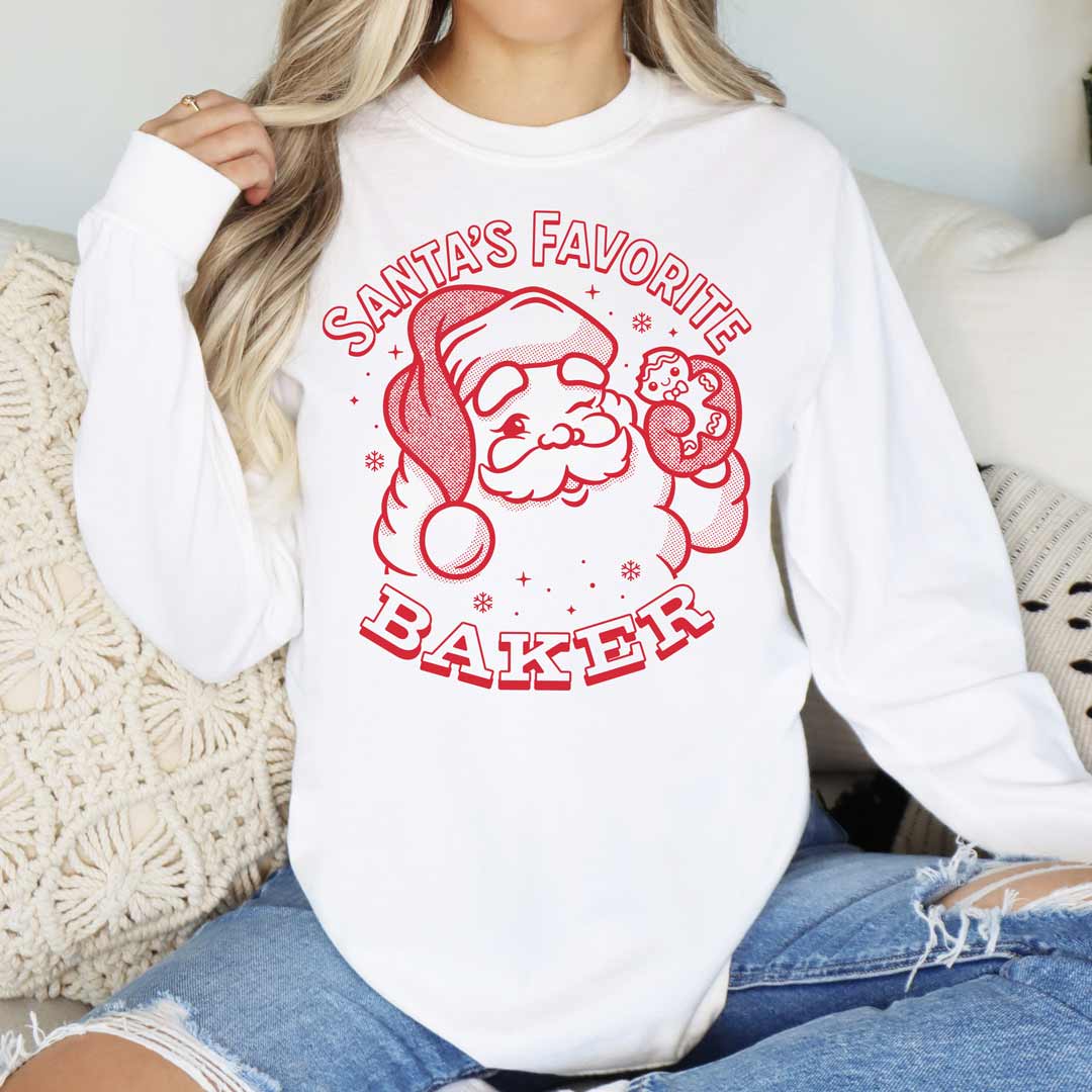 Santa's Favorite Baker (Red Ink) Unisex Long Sleeve T-Shirt