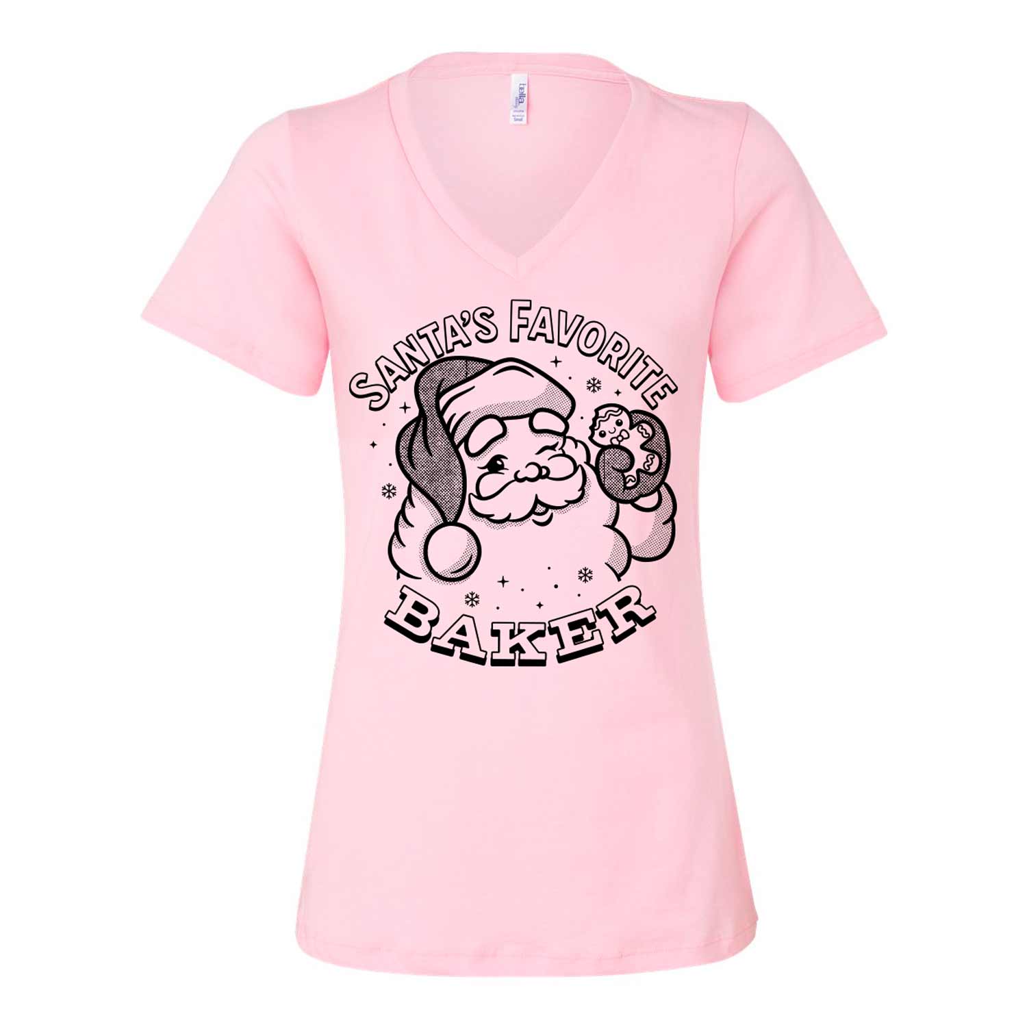 Santa's Favorite Baker (Black Ink) Ladies V-Neck T-Shirt