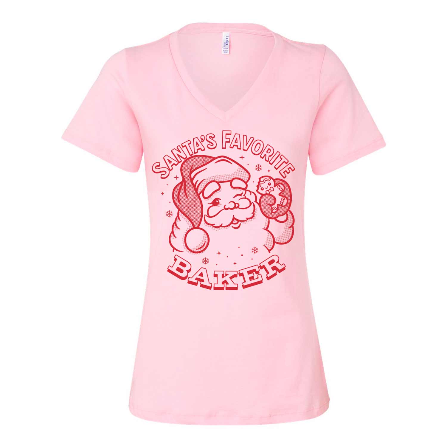 Santa's Favorite Baker Ladies (Red Ink) V-Neck T-Shirt