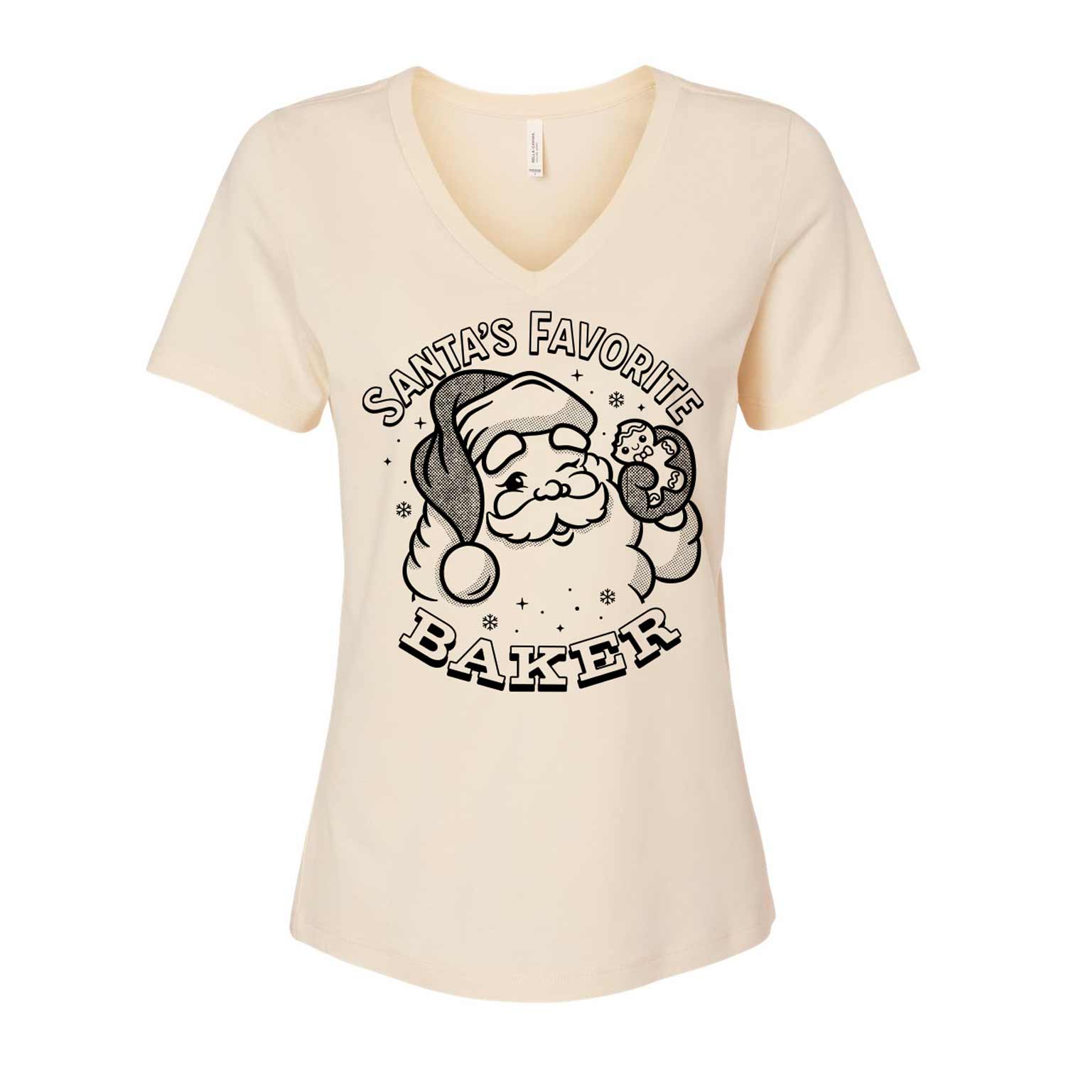 Santa's Favorite Baker (Black Ink) Ladies V-Neck T-Shirt