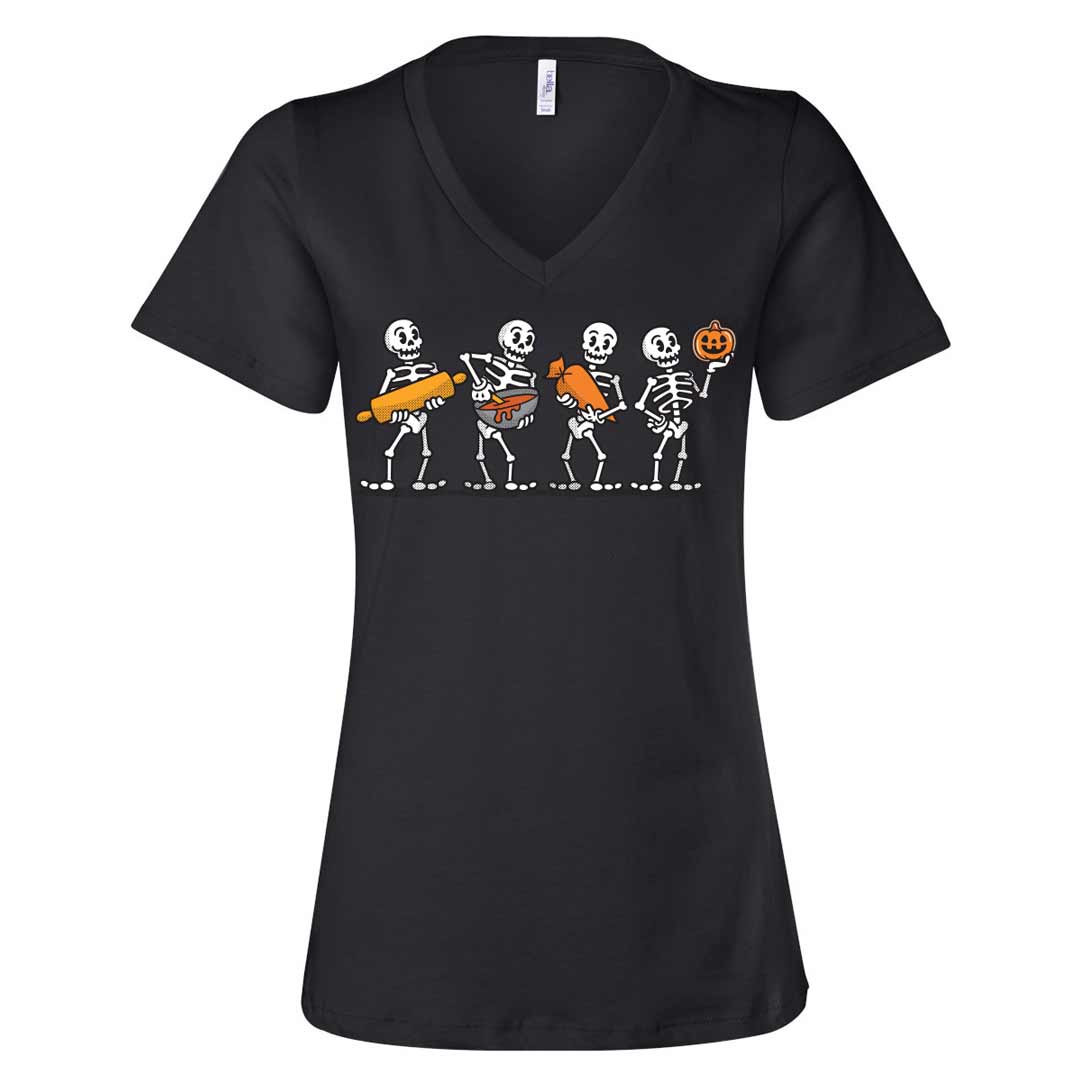 Cookie Decorating Skeletons Ladies V-Neck T-Shirt