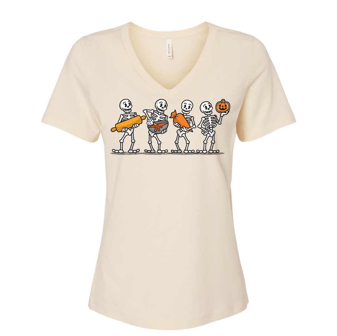 Cookie Decorating Skeletons Ladies V-Neck T-Shirt