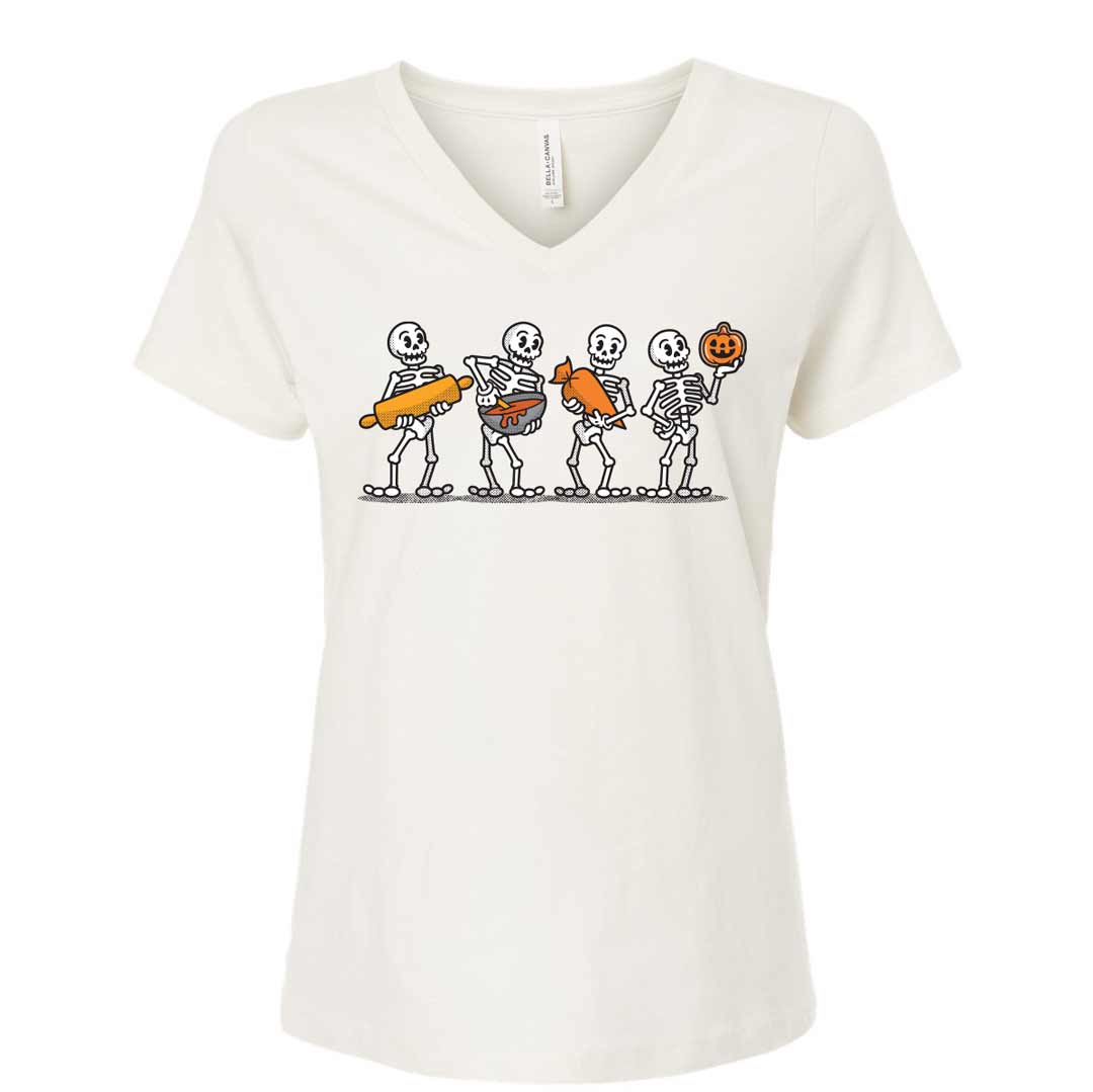 Cookie Decorating Skeletons Ladies V-Neck T-Shirt