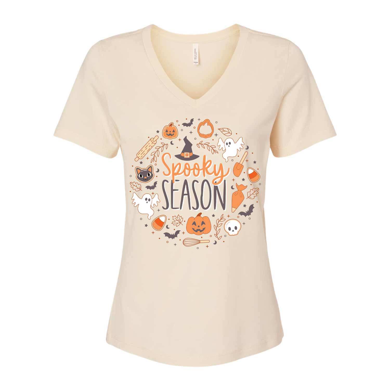 Spooky Season Ivory Ladies V-Neck T-Shirt