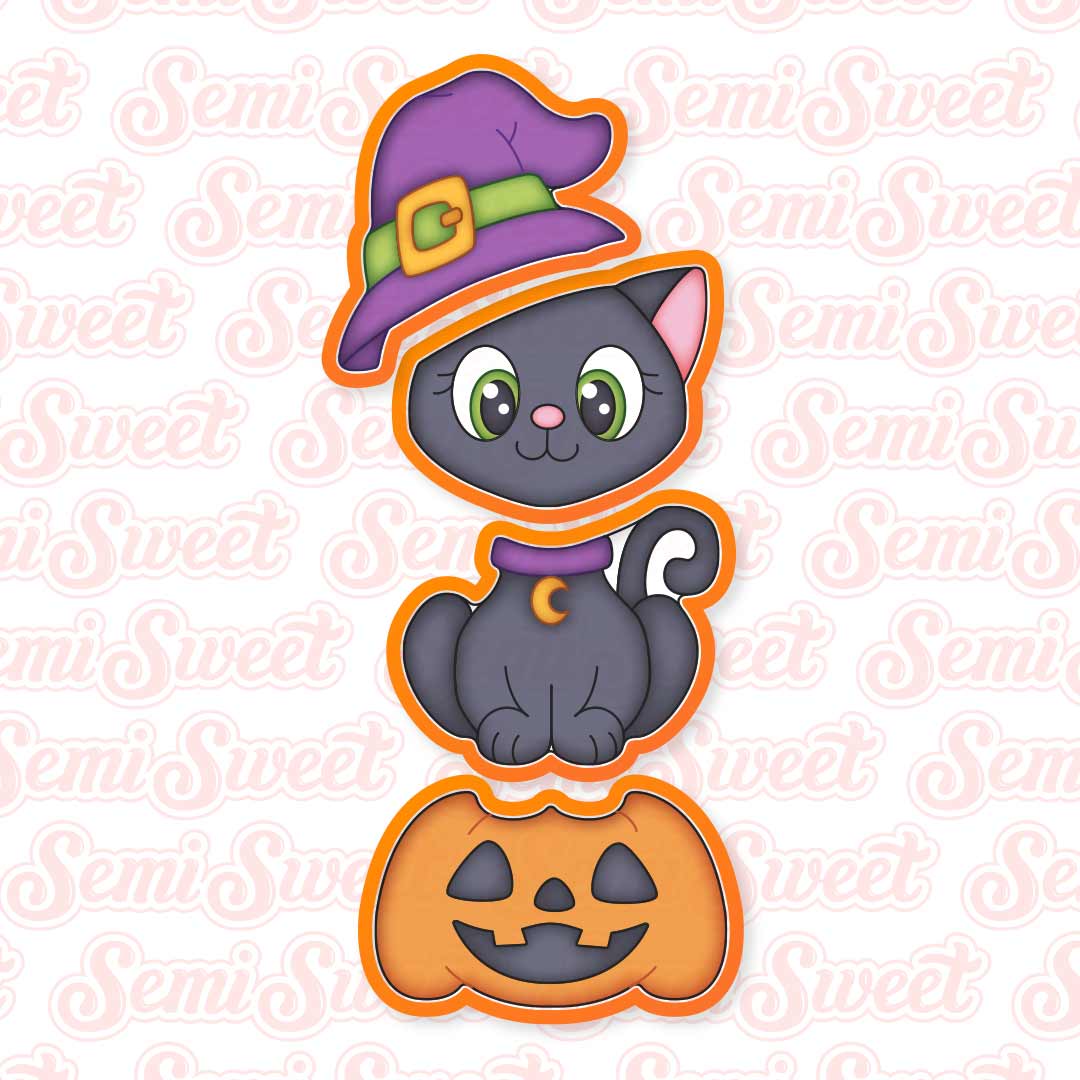 Stackable Witch Cat Cookie Cutter Set | Semi Sweet Designs